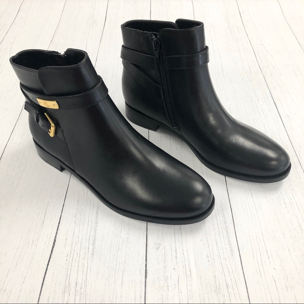 Ralph Lauren Black Borgia Boots With Gold Buckles Size 7.5 - Picture 3 of 16